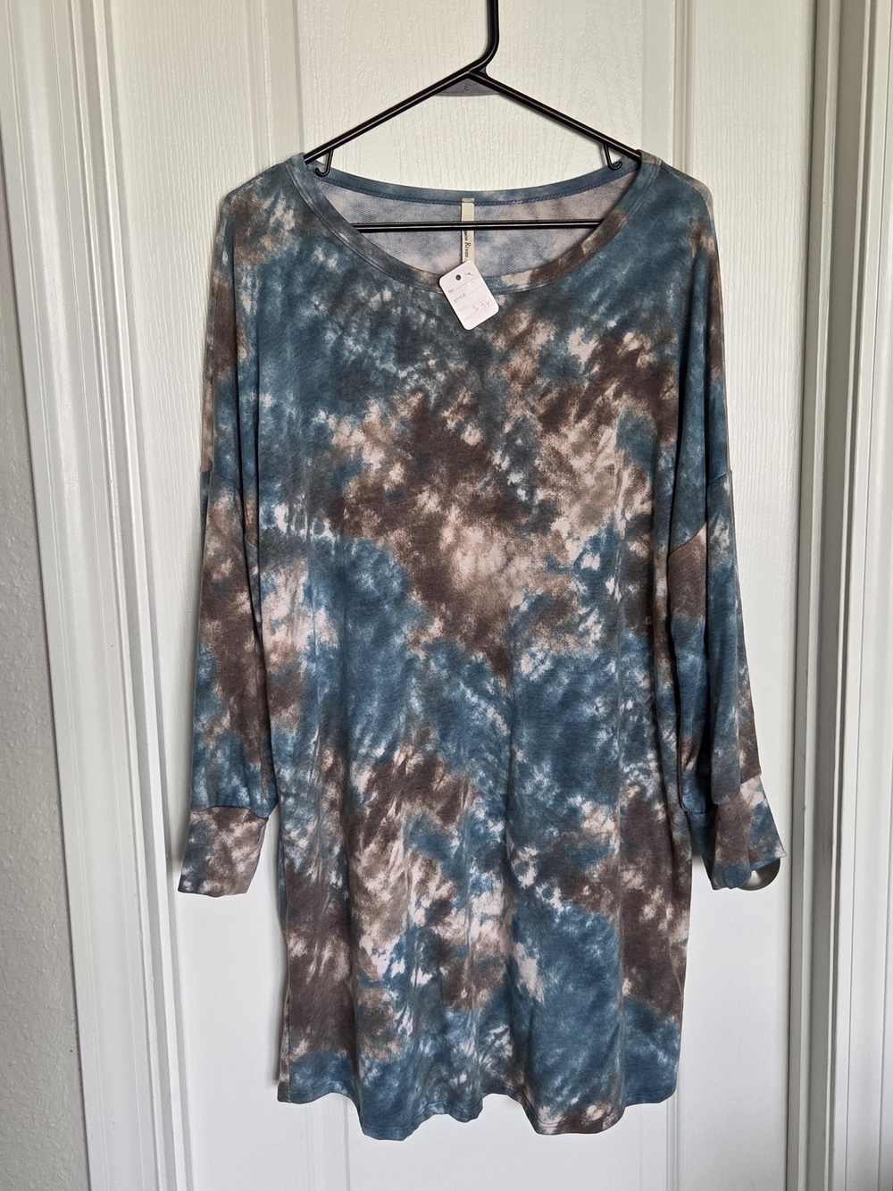 NWT Beeson River Blue and Brown Tie-Dye Scoop Neck Dress XL